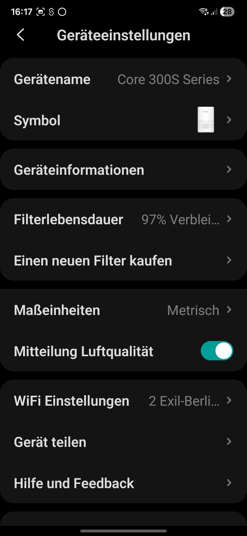 Luftreiniger Levoit Core 300S: Inbetriebnahme und Steuerung mit Vsync-App.