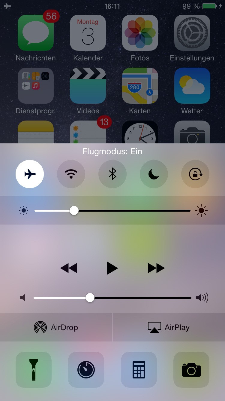 6. Flugmodus aktivieren