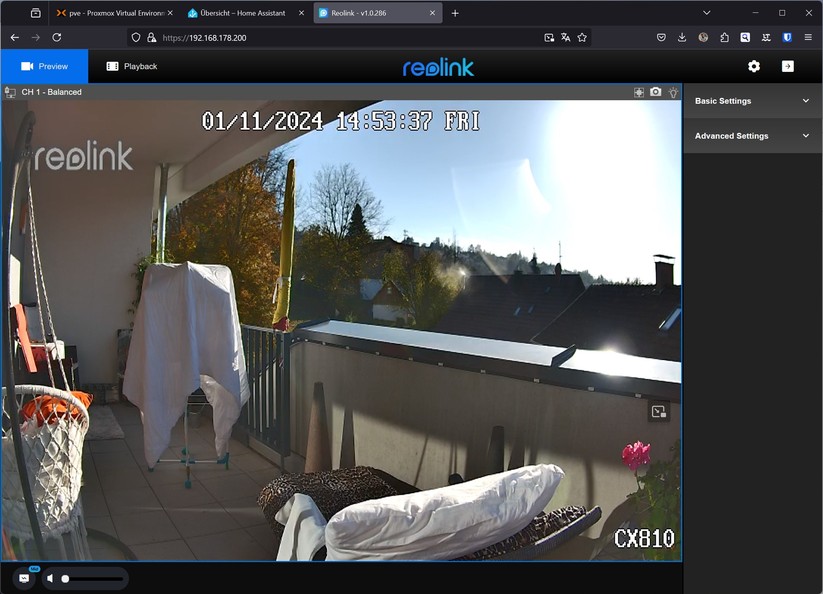 Reolink CX810: Bedienung mit Browser
