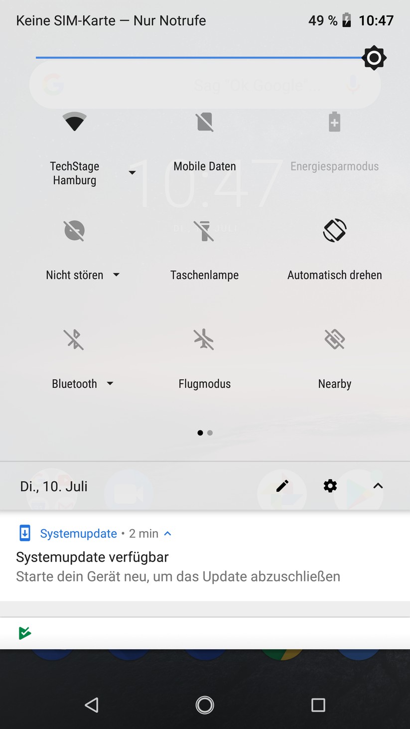Leiste mit Kurzeinstellungen und Benachrichtigungen