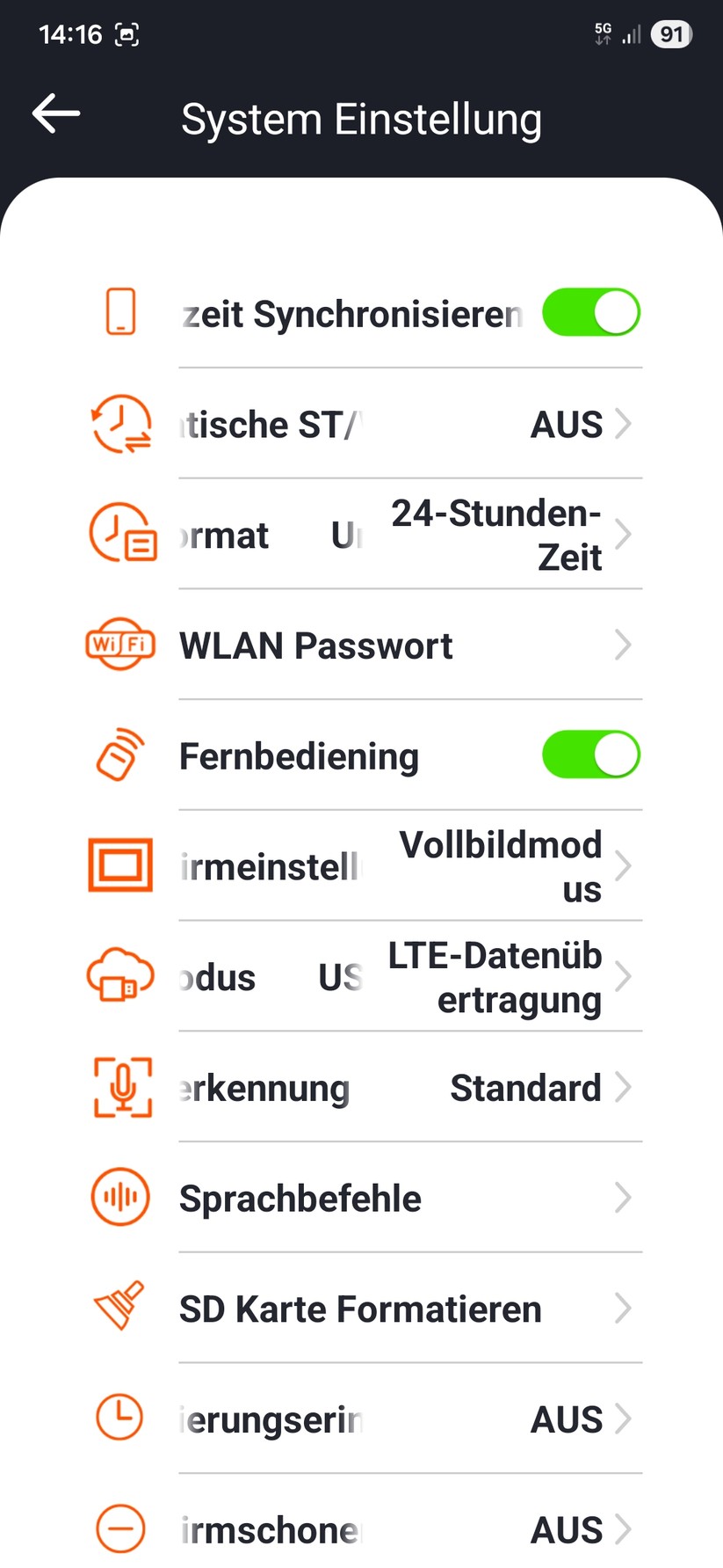 Vantrue E1 Pro – Screenshots der App