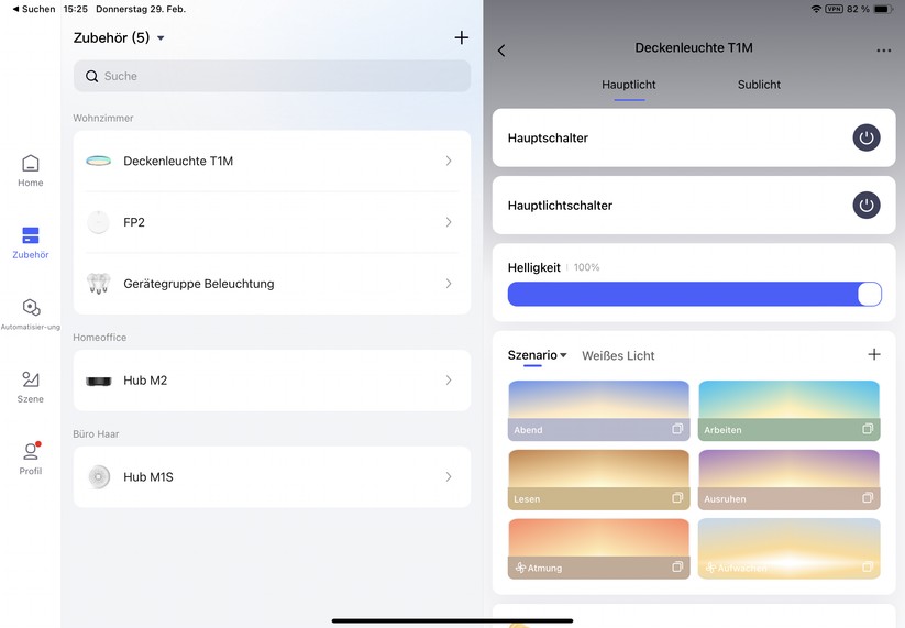 Aqara Deckenleuchte T1M: Einstellungen der Aqara-App
