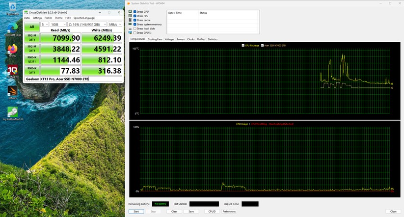 Geekom XT13 Pro: Die 2 TB große SSD von Acer überzeugt mit exzellenten Leistungsdaten und bleibt auch bei starker Belastung relativ kühl.