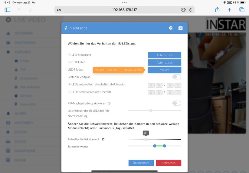 Instar IN-8401: Zugriff über Browser mit moderner und übersichtlicher Web-UI