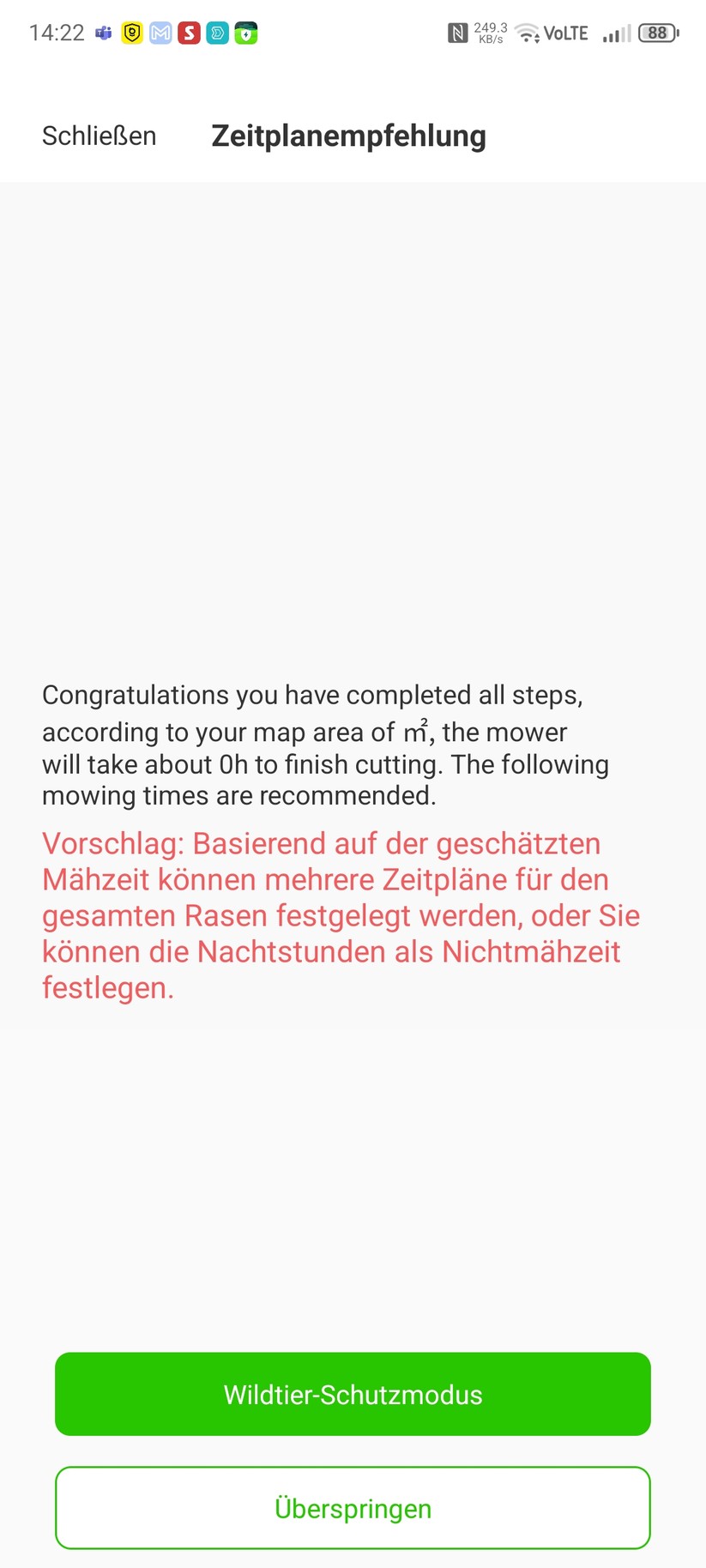 Roboup Raccoon 2 SE: Die Roboup-App liegt auf Deutsch und ist übersichtlich, sodass man den Mähroboter leicht konfigurieren und Zeitpläne erstellen kann.