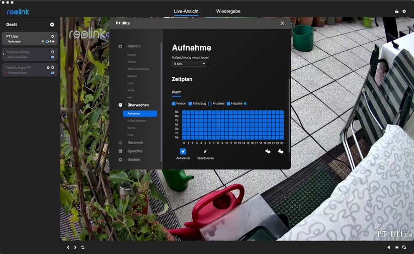 Reolink Argus PT Ultra: Einstellungen mit Desktop-App