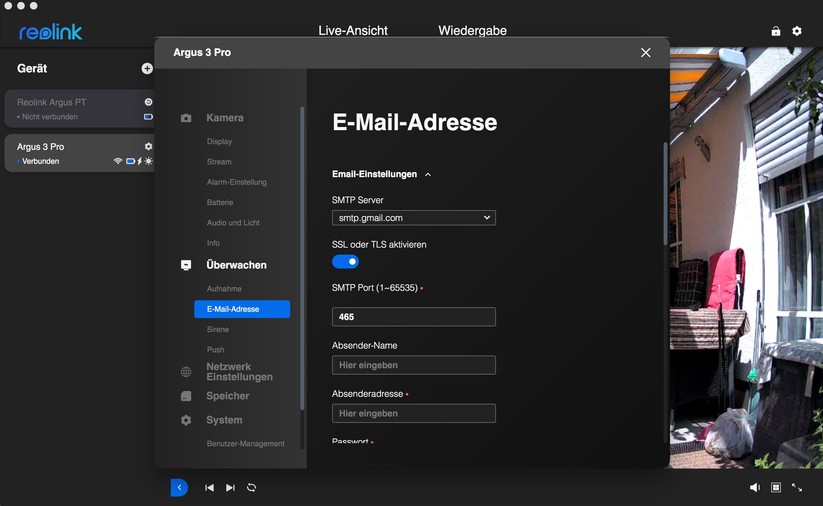 Reolink Argus 3 Pro: Desktop-App