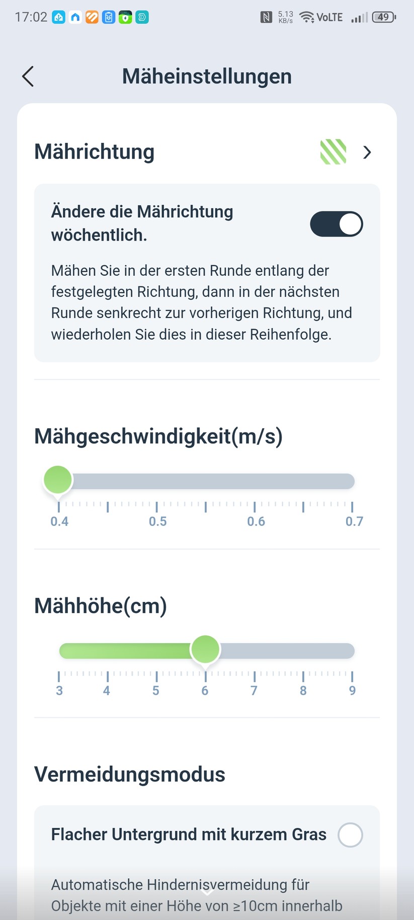 Die App erlaubt die Konfiguration alle relevanten Mähparameter pro Zone. 