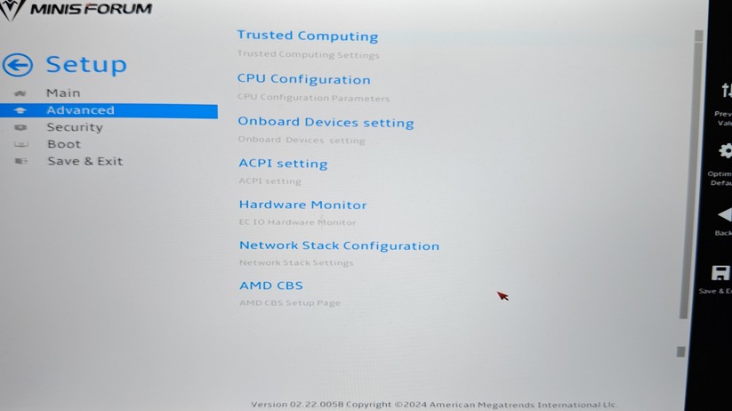 Minisforum MS-A1: Bios