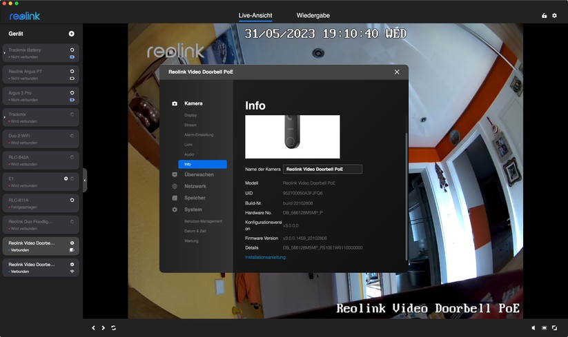 Reolink Video Doorbell WiFi/PoE: Desktop-App