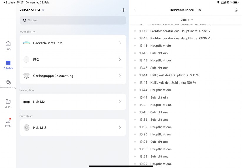 Aqara Deckenleuchte T1M: Einstellungen der Aqara-App