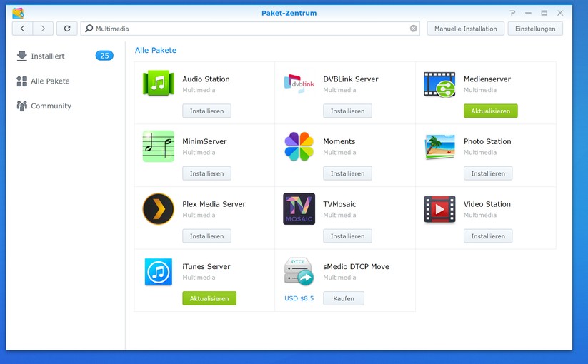 Hersteller wie Synology bieten zahlreiche Multimedia-Apps in ihren Verzeichnissen an. 