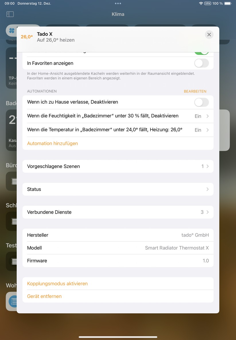 Auch mit Apple Home lässt sich das smarte Heizkörperthermostat steuern. Allerdings sind Automatisierungen limitiert.