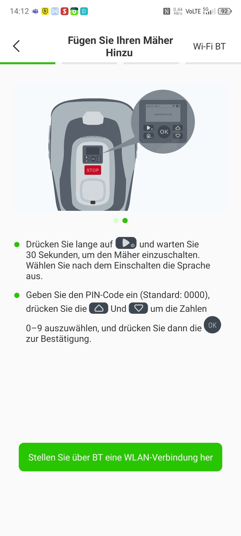 Roboup Raccoon 2 SE: Die Roboup-App liegt auf Deutsch und ist übersichtlich, sodass man den Mähroboter leicht konfigurieren und Zeitpläne erstellen kann.
