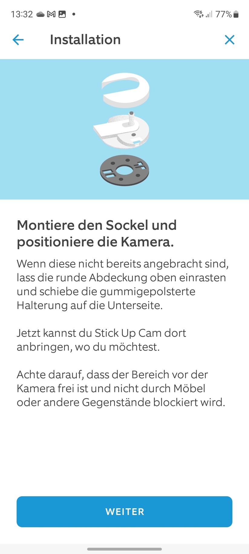 Ring Stick Up Cam Pro Akku: Die Einrichtung ist einfach und bietet viele Erläuterungen zur Kamera. Vorbildlich.