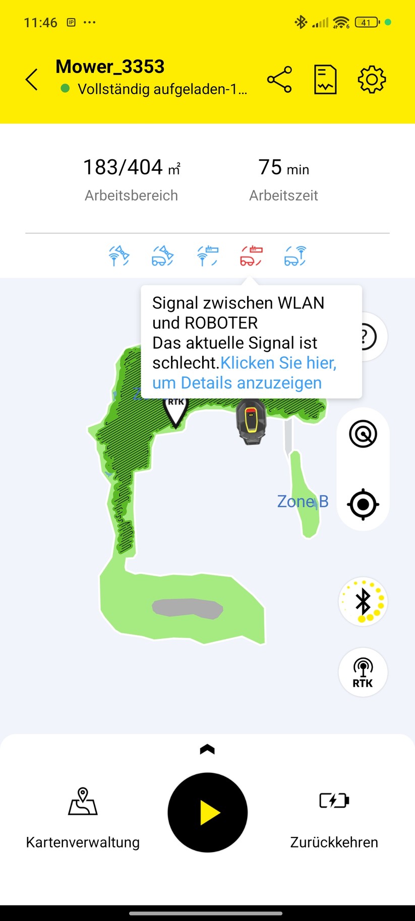 Mit der Kärcher-App Outdoor-Robots wird der RCX 6 in Betrieb genommen und gesteuert.