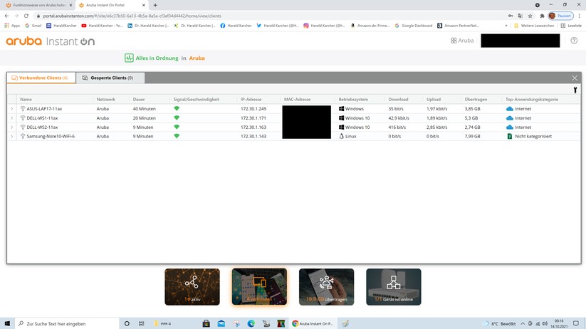 Beim Klick auf die Cloud-Kachel namens Clients kam ein schönes Protokoll.