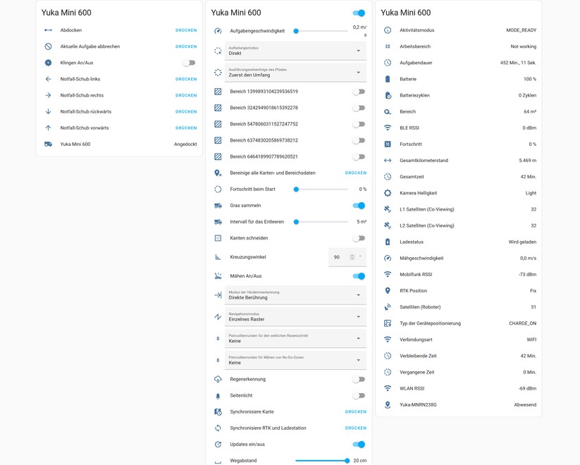 Mähroboter von Mammotion lassen sich auch unter Home Assistant einbinden und für Automatisierungen nutzen. Außerdem hat man dadurch deutlich mehr Daten im Blick. Etwa wie lange der Yuka Mini benötigt, bis er wieder aufgeladen ist. Das ist beim Yuka Mini mit begrenzter Batteriekapazität hilfreich, um möglichst optimale Zeitpläne zu erstellen.