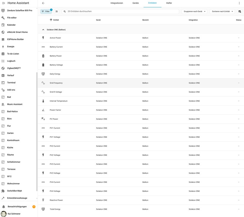 Solakon One: Integration in Home Assistant