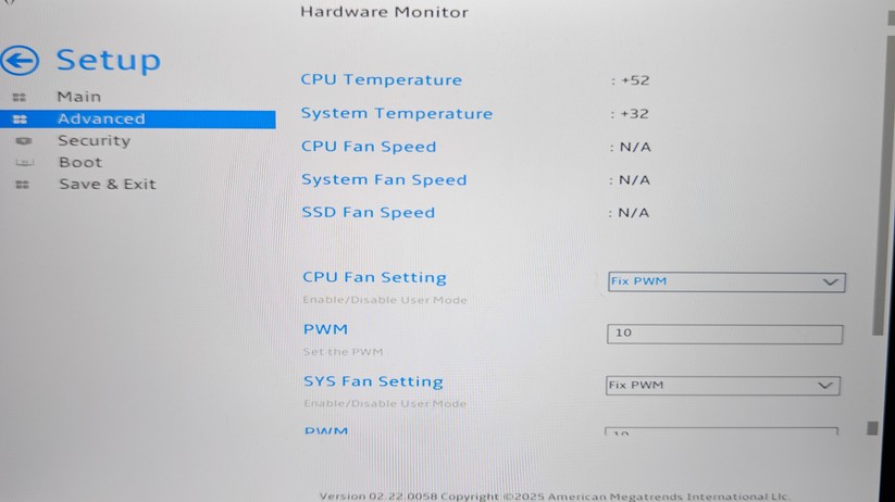 Minisforum MS-S1 Max: Das UEFI erlaubt die Anpassung der Lüfterdrehzahl.