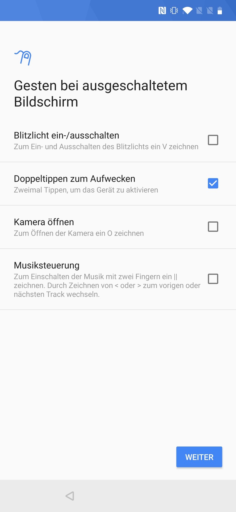 Einrichten der Gesten beim Erststart