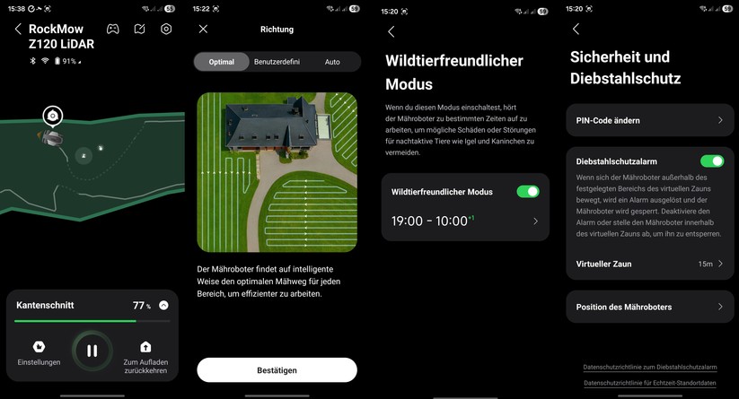 Die App zeigt den Mähfortschritt und bietet auch zahlreiche Funktionen hinsichtlich Diebstahlschutz und Sicherheit.