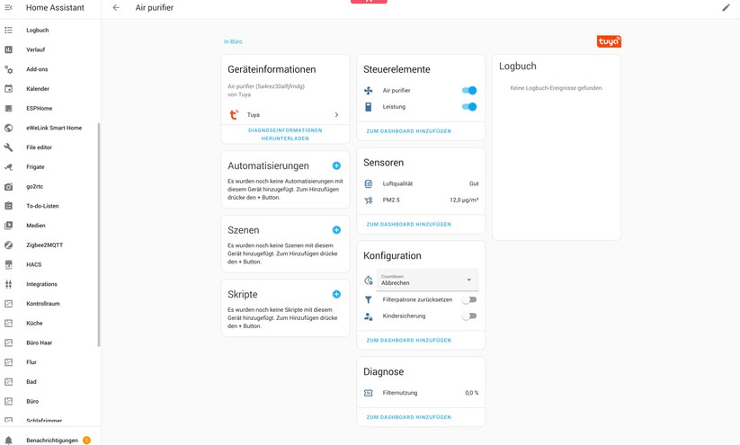 Luftreiniger Morento HY4866: Integration in Home Assistant