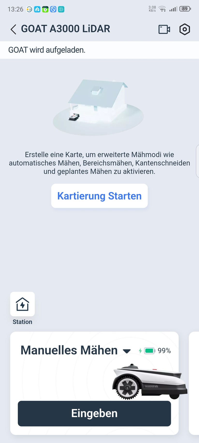  Kartierung, Einstellungen und Mähen
