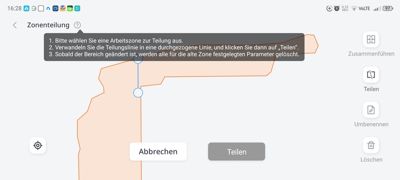  Zonen können nachträglich per App aufgeteilt werden. Ein nachträgliches Abfahren zur Aufteilung ist nicht nötig.