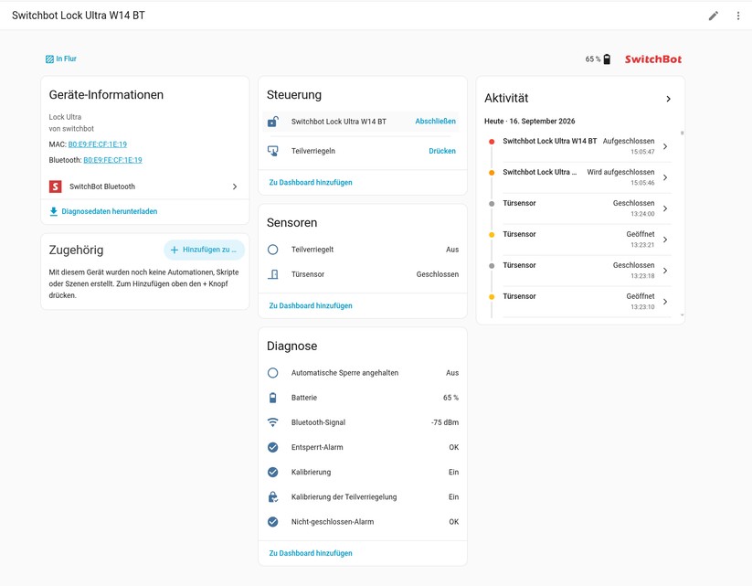 Switchbot Lock Ultra-Serie: Die Integration in Home Assistant ist über die Cloud, Bluetooth, Matter und MQTT möglich.