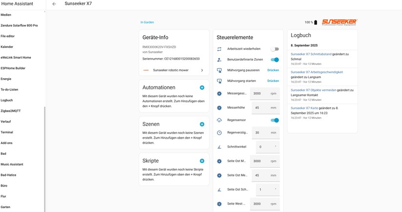 Dank einer Community-Integration auf Basis der Sunsseker-Cloud steht der X7 auch unter Home Assistant zur Verfügung.