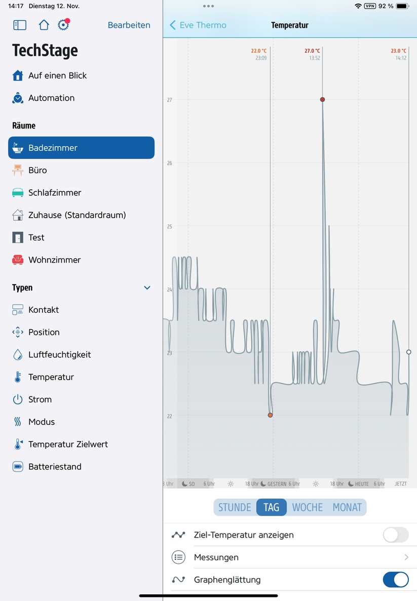 Eve Thermo: Verlaufsdaten der Temperatur mit der Eve-App