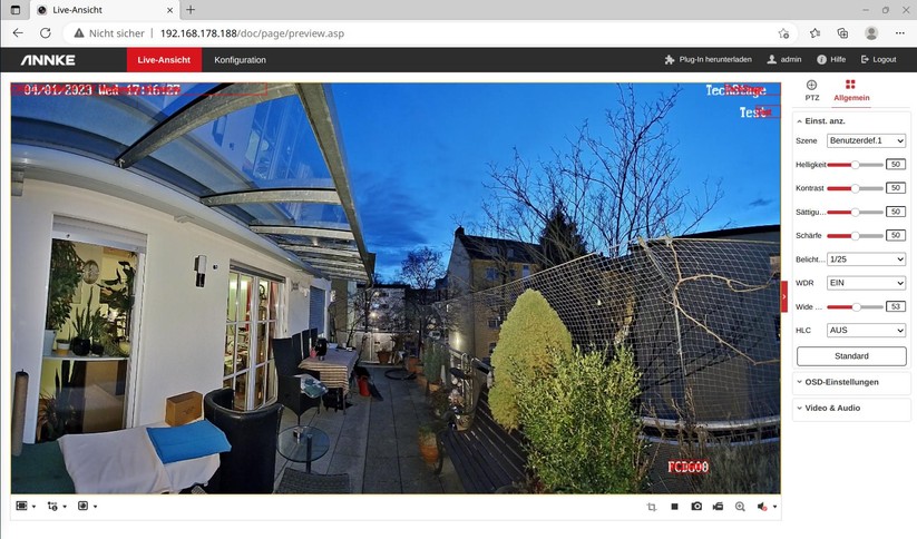 Annke FCD600: Mit zahlreichen Parametern können Anwender das Bild optimal einstellen (WDR ein).