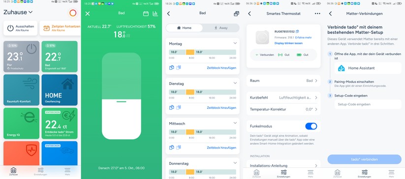 Die Tado-App erleichtert nicht nur die Inbetriebnahme mit zahlreichen Grafiken, sondern bietet auch eine einfache Bedienung, inklusive Erstellung von Heizplänen und liefert zudem detaillierte Informationen zum Heizbetrieb. Der volle Funktionsumfang steht allerdings nur mit einem kostenpflichtigen Abo zur Verfügung. Dafür muss man entweder 4 Euro monatlich oder 30 Euro jährlich bezahlen.