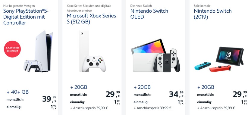 Bei den Konsolen mit Vertrag auf o2.de kann man ordentlich Geld sparen.