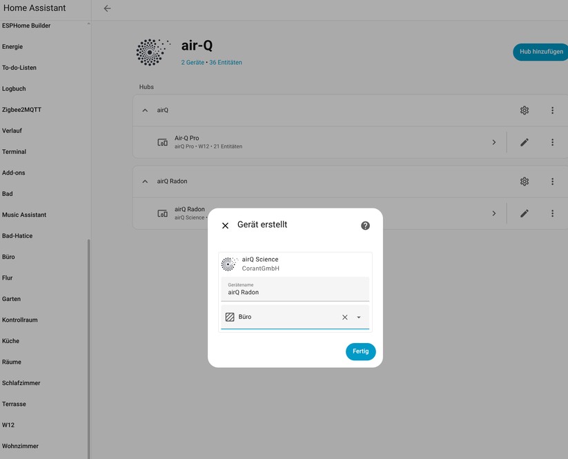 Dank einer Integration für Home Assistant steht der Air-Q Radon auch unter dem beliebten Smart-Home-System für Automatisierungen zur Verfügung. Mittels Dashboards lassen sich Daten bequem auswerten.