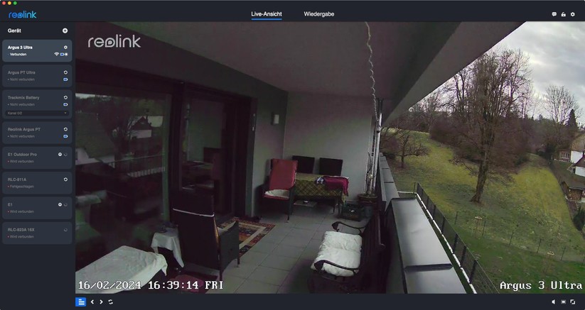 Reolink Argus 3 Ultra: Desktop-App