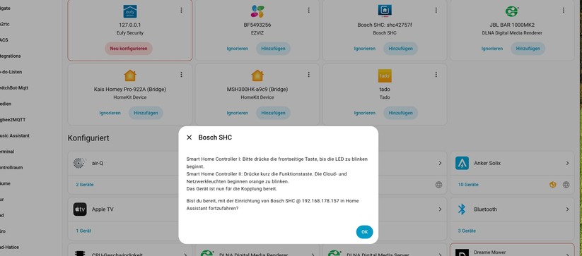 Bosch Raumthermostat II 230V: Integration in Home Assistant bei Betrieb mit Bosch Smart Home Controller II