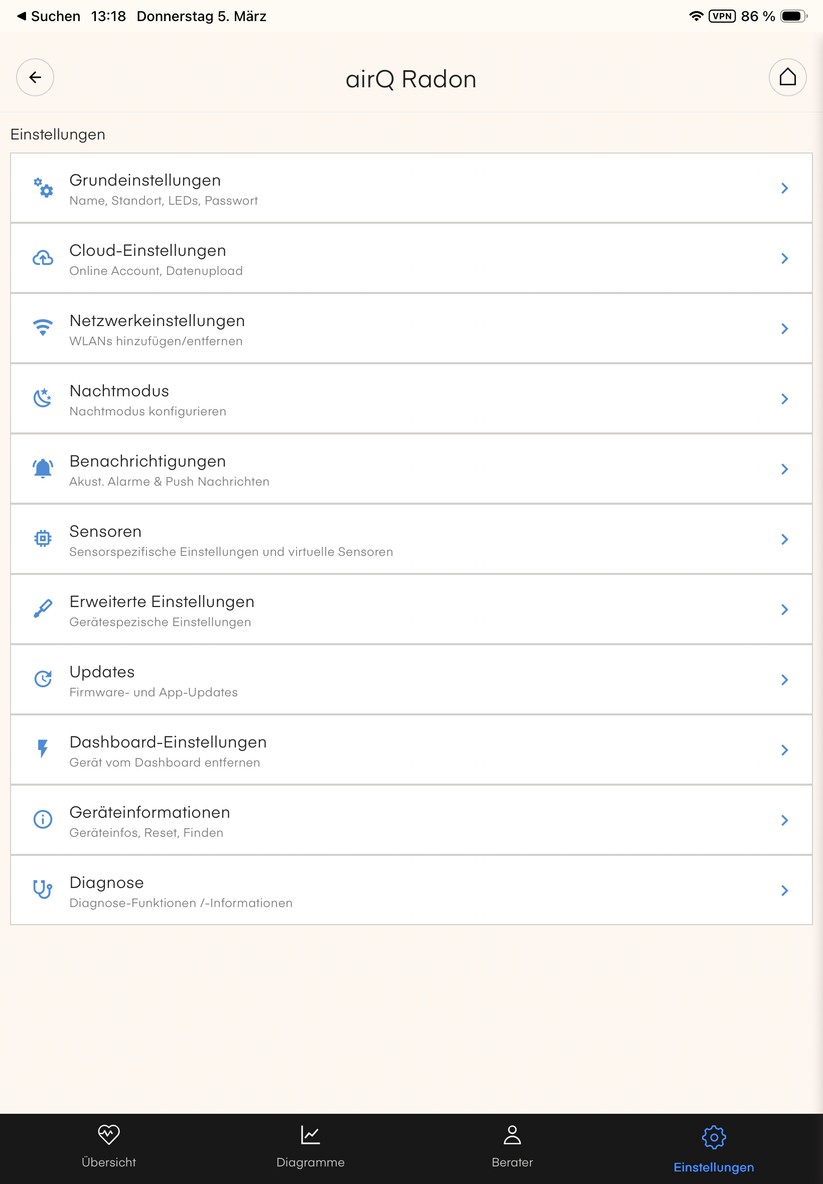 Die Air-Q-App überzeugt nicht nur mit einer übersichtlichen Darstellung der gemessenen Sensorwerte, sondern auch mit detaillierten Erläuterungen. 