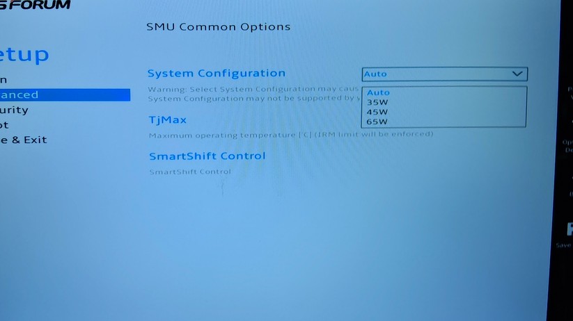 Minisforum MS-A1: Die TDP für den Prozessor kann man im Bios anpassen.