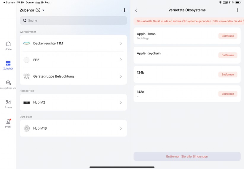Aqara Deckenleuchte T1M: Einstellungen der Aqara-App