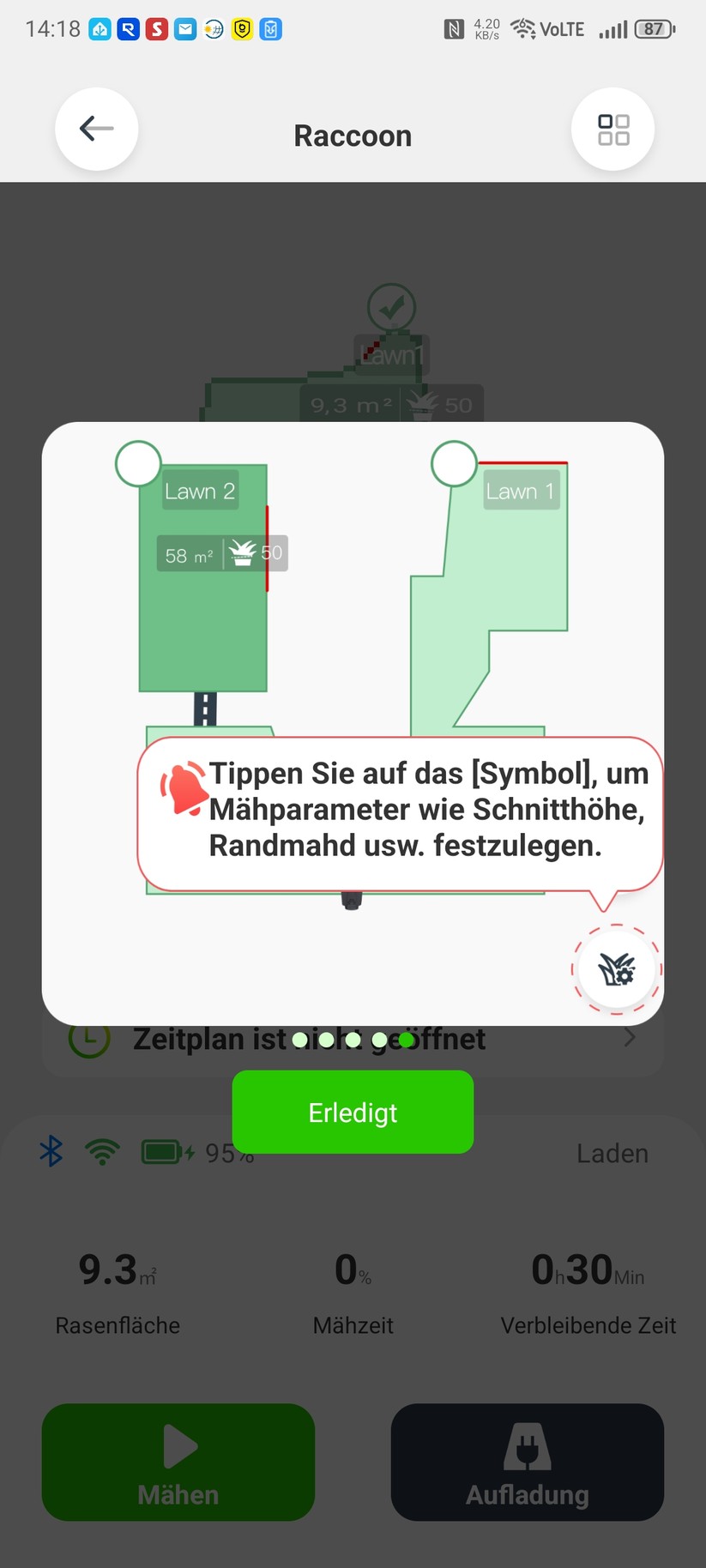 Im zweiten Test-Garten, der von festen Begrenzungen und einer Terrasse mit Steinplatten umgeben ist, funktioniert das Auto-Mapping einwandfrei.