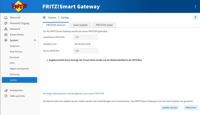 Fritz Smart Gateway: Browser-Oberfläche