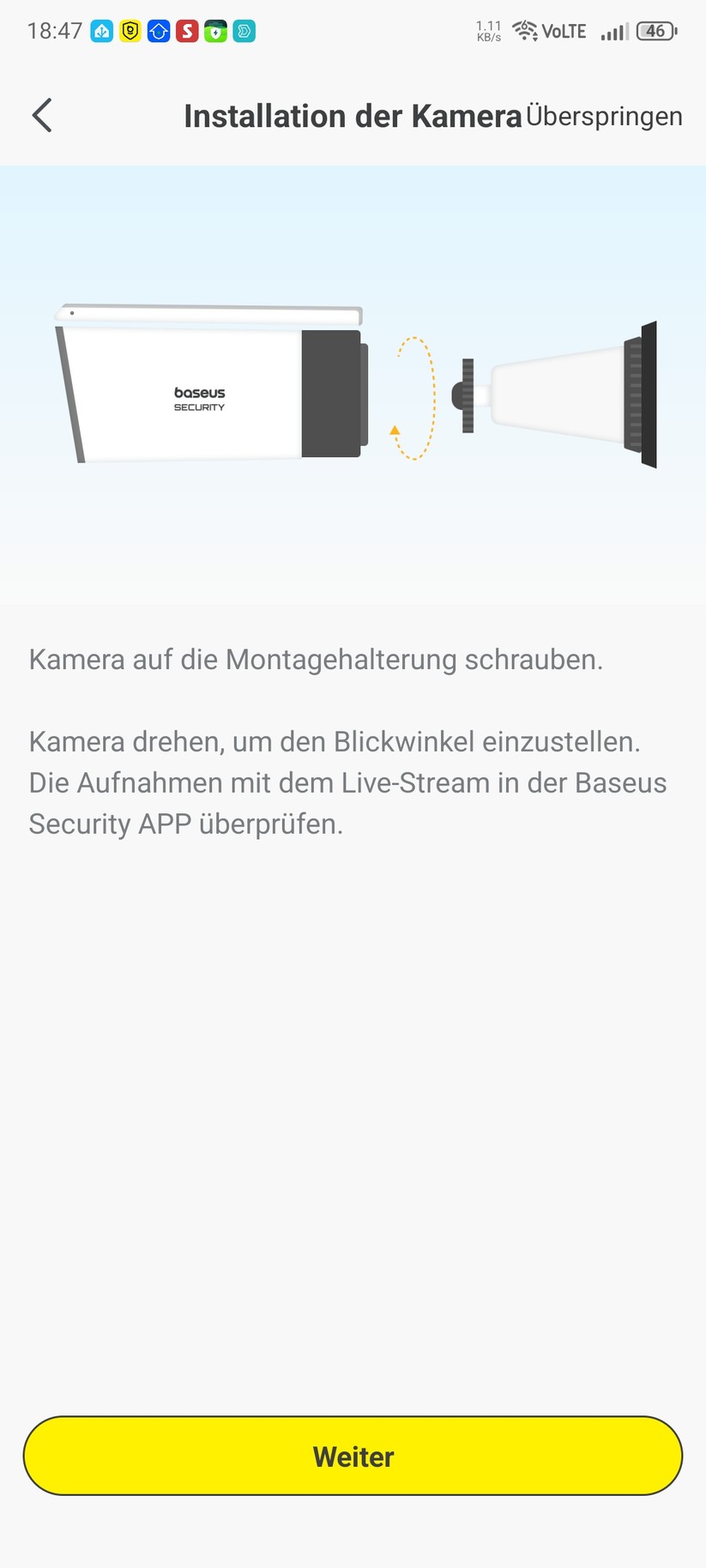Die Inbetriebnahme der Überwachungskamera erfolgt mit der App Baseus Security