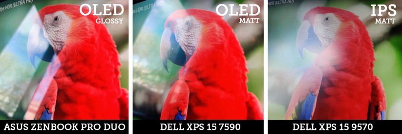 Das matte OLED-Display des Dell XPS 7590 reflektiert seine Umgebung deutlich stärker als das matte IPS-Display des Dell XPS 9570.