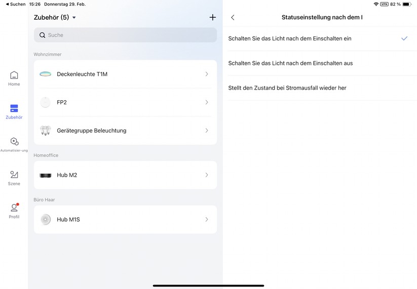 Aqara Deckenleuchte T1M: Einstellungen der Aqara-App