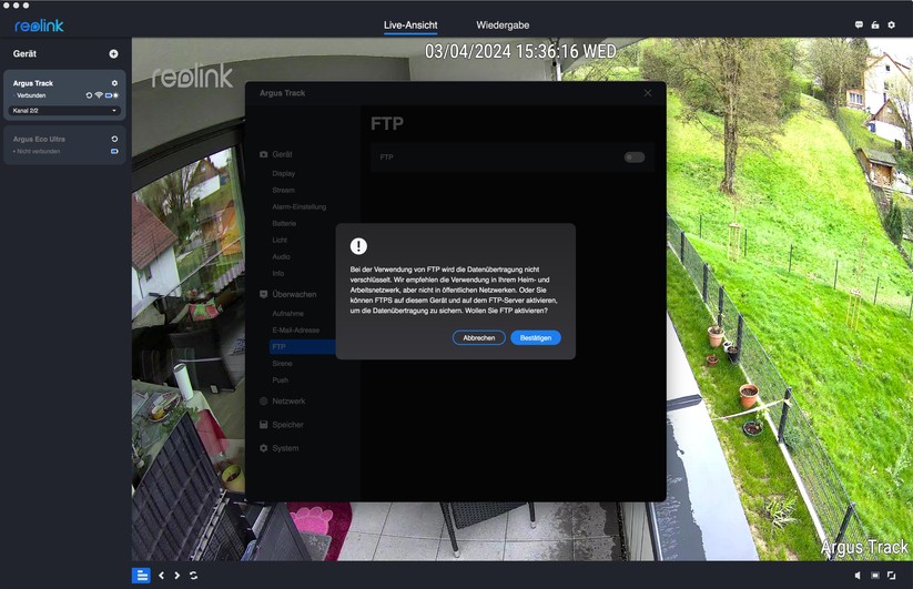 Reolink Argus Track: Konfiguration mit Desktop-App