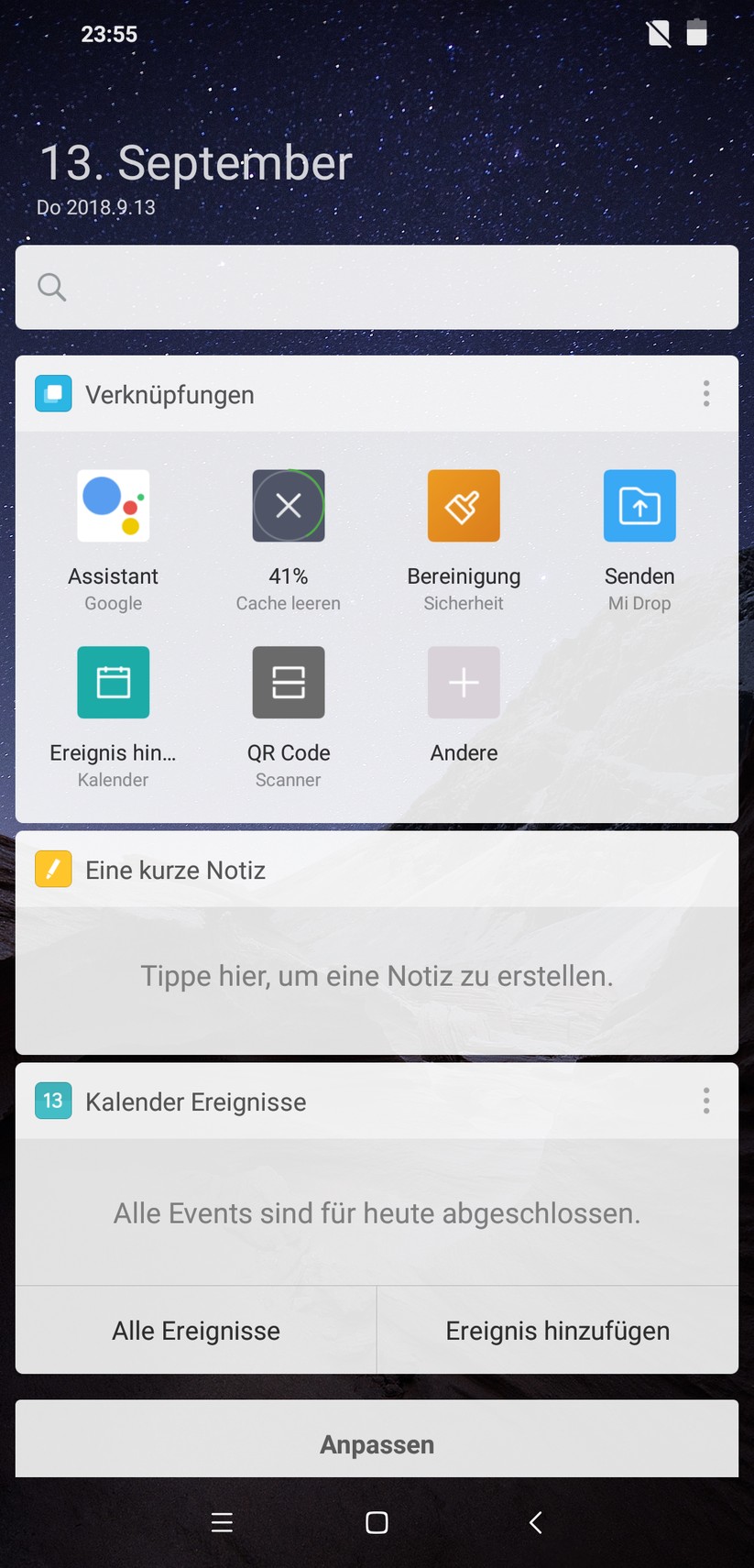 Eine Übersichtsseite mit Verknüpfungen und Informationen