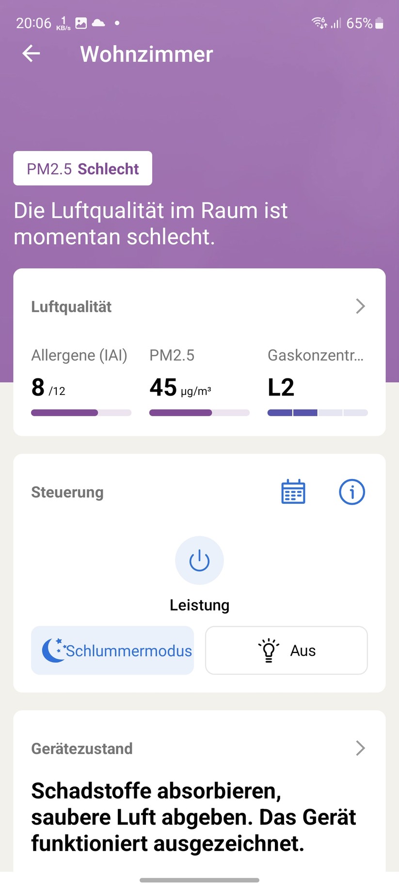 Philips AC3033/10: App, Einrichtung, Einstellungen