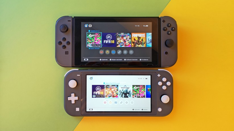 Nintendo Switch und Nintendo Switch Lite im Größenvergleich.